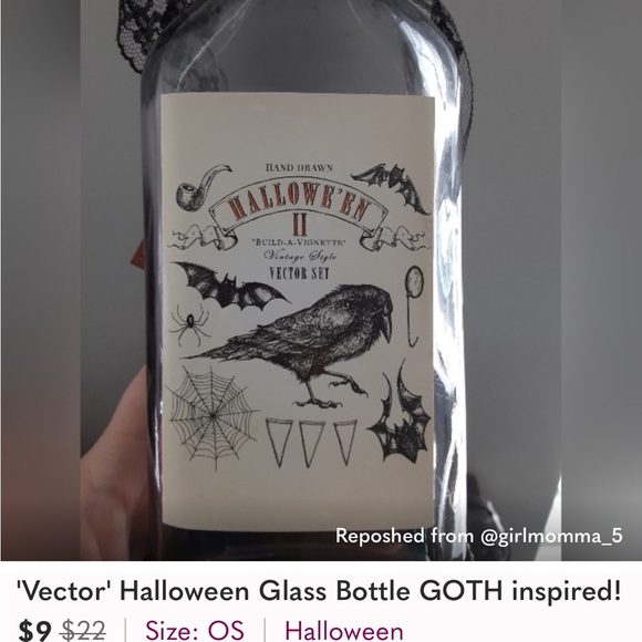 Grocery Outlet Halloween smokey Glass Bottle-sparkly Goth inspired, crow design - Picture 5 of 5